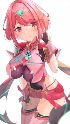 Rule 34 | 1girl, absurdres, breasts, highres, karuushi, large breasts, pyra (xenoblade), red eyes, red hair, short hair, simple background, solo, white background, xenoblade chronicles (series), xenoblade chronicles 2