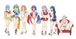 Rule 34 | 6+girls, absurdres, alear (female) (fire emblem), alear (fire emblem), ass, barefoot, bikini, blue hair, breasts, cameltoe, celica (fire emblem), chair, cleavage, commission, commissioner upload, corrin (female) (fire emblem), corrin (female) (summer) (fire emblem), corrin (fire emblem), curvy, eirika (fire emblem), eirika (summer) (fire emblem), fire emblem, fire emblem: radiant dawn, fire emblem: the blazing blade, fire emblem: the sacred stones, fire emblem awakening, fire emblem echoes: shadows of valentia, fire emblem engage, fire emblem fates, green hair, highres, large breasts, looking at viewer, looking back, lucina (fire emblem), lyn (fire emblem), lyn (summer) (fire emblem), medium breasts, micaiah (fire emblem), micaiah (summer) (fire emblem), multicolored hair, multiple girls, nabunabu, nintendo, non-web source, official alternate costume, one-piece swimsuit, red hair, swimsuit, thick thighs, thighs, white hair, wide hips