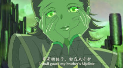 Rule 34 | 1boy, animification, avengers (series), bilingual, bixuehuangsha, black hair, chinese text, english text, fake screenshot, green theme, hands on own cheeks, hands on own face, hard-translated, loki (marvel), male focus, marvel, mirai nikki, mixed-language text, parody, simplified chinese text, solo, subtitled, third-party edit, translated, yandere, yandere trance