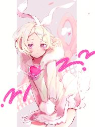 Rule 34 | 1girl, absurdres, amulet, animal ears, blonde hair, rabbit ears, rabbit tail, commentary, cowboy shot, expressionless, hair ornament, hairclip, hands in pockets, heart, highres, hood, hoodie, kagamine rin, leaning forward, looking at viewer, oyamada gamata, pink eyes, solo, symbol-only commentary, tail, vocaloid