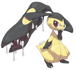 Rule 34 | brown eyes, closed mouth, commentary, creature, creatures (company), drooling, english commentary, full body, game freak, gen 3 pokemon, looking at viewer, mawile, nintendo, no humans, pinkgermy, pokedex number, pokemon, pokemon (creature), sharp teeth, solo, standing, teeth, transparent background