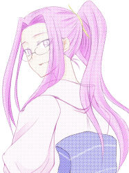 Rule 34 | fate/stay night, fate (series), from behind, glasses, japanese clothes, kimono, looking back, medusa (fate), medusa (rider) (fate), pink eyes, pink hair, ponytail, solo, square pupils, zanku