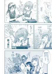 Rule 34 | 10s, 4girls, alcohol, anger vein, ashigara (kancolle), beer, beer bottle, blouse, blue theme, closed eyes, comic, dress, drinking, drum (container), eel, empty eyes, female focus, firing, food, glass, holding, holding torpedo, jacket, kantai collection, kasumi (kancolle), long hair, monochrome, multiple girls, neck ribbon, open mouth, outstretched arm, oyashio (kancolle), pantyhose, pencil skirt, pinafore dress, pointing, remodel (kantai collection), ribbon, rigging, shirt, short sleeves, side ponytail, skirt, sleeveless dress, smile, surprised, torpedo, translation request, upper body, vest, yuzu momo