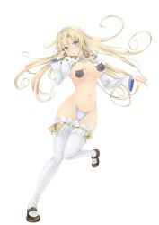 Rule 34 | 1girl, :o, absurdres, animal, animal on head, arch bishop (ragnarok online), black footwear, blonde hair, blue eyes, blush, breasts, censored, commentary request, cropped jacket, cross, fishnet thighhighs, fishnets, frilled thighhighs, frills, full body, groin, hair between eyes, highres, jacket, juliet sleeves, large breasts, long hair, long sleeves, looking at viewer, navel, novelty censor, object on head, on head, open mouth, puffy sleeves, ragnarok online, shoes, simple background, solo, standing, standing on one leg, strapless bottom, thighhighs, underwear, vicsen-u5, white background, white jacket, white thighhighs