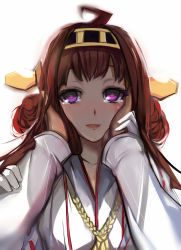 Rule 34 | 10s, 1girl, ahoge, blush, brown hair, gloves, hands on another&#039;s cheeks, hands on another&#039;s face, highres, kantai collection, kongou (kancolle), nontraditional miko, purple eyes, solo focus, sound tamashi, tears, white gloves