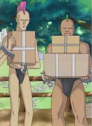 Rule 34 | 2boys, box, cardboard box, fundoshi, japanese clothes, mohawk, multiple boys, renkin san-kyuu magical pokaan, screencap