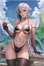 Rule 34 | 1girl, absurdres, arlecchino (genshin impact), ass, bikini, breasts, casual, cleavage, collarbone, covered, cowboy, cowboy western, cup, day, drink, earrings, food, fruit, gap, genshin impact, gloves, highres, jewelry, lake, large, lime, lips, mirco cabbia, mountain, multicolored, nail, nails, navel, outdoors, polish, pupils, railing, resized, sciamano240, shot, shoulder, single, sky, slice, solo, strap, swimsuit, symbol-shaped, symbol-shaped pupils, thighhighs, thighs, through, two-tone, underwear, upscaled, western, x-shaped pupils