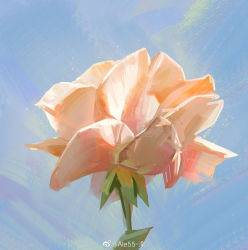Rule 34 | absurdres, ale55, flower, highres, no humans, original, painterly, pink flower, scenery, sky, still life, sunlight