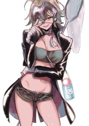 Rule 34 | bandaged arm, bandages, bandeau, black jacket, blonde hair, butterfly net, eyepatch, fate/grand order, fate (series), hand net, hand on own face, jacket, jeanne d&#039;arc (fate), jeanne d&#039;arc alter (avenger) (fate), jeanne d&#039;arc alter (fate), medical eyepatch, midriff, navel, short hair, shorts, wani (mezo)
