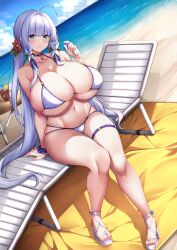 Rule 34 | azur lane, beach, breasts, character request, curvy, highres, huge breasts, illustrious (azur lane), mamizu, original, tagme, thick thighs, thighs, white hair
