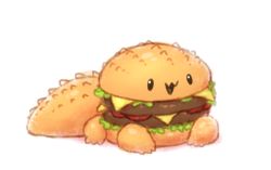 Rule 34 | :3, animal, beef, black eyes, cheese, crocodile, crocodilian, food, food focus, full body, fusion, burger, happy, krocodilian, lettuce, no humans, open mouth, original, simple background, sitting, smile, solo, tail, tomato, white background