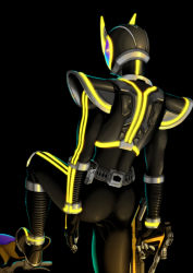 Rule 34 | 1boy, armor, ass, back, belt, from behind, glowing, gun, highres, kamen rider, kamen rider 555, kamen rider kaixa, male focus, skin tight, solaris, solo, weapon