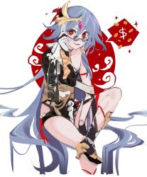 Rule 34 | 1girl, :d, absurdres, black hair, china dress, chinese clothes, dollar sign, dress, fu hua, fu hua (herrscher of sentience), fukazzi 2nd, glasses, gloves, hair ornament, highres, honkai (series), honkai impact 3rd, invisible chair, long hair, looking at viewer, open mouth, pince-nez, red eyes, sitting, smile, solo, spoken money, white background, white gloves