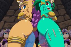 Rule 34 | 4girls, alternate costume, animated, animated gif, armpits, ass, ass-to-ass, ass press, bare shoulders, bikini, breasts, cleavage, colored skin, dancer, dancer shantae, dark-skinned female, dark skin, earrings, green hair, green skin, hairband, huge ass, jewelry, jiggle, large breasts, long hair, multiple girls, neck ring, red eyes, rottytops, shantae, shantae (series), smile, spicy bardo, swimsuit, thick thighs, thighs, thong, tiara, very long hair, wide hips