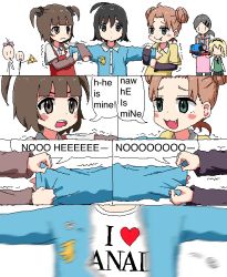 Rule 34 | 6+girls, 6koma, absurdres, ahoge, aiu404l, black hair, blonde hair, blunt bangs, blush, bow, brown eyes, brown hair, buttons, closed mouth, clothes writing, comic, dot mouth, dot nose, double bun, dress, english text, fang, fuck-me shirt, green eyes, grey hair, hair between eyes, hair bow, hair bun, hair ornament, hairclip, heart, highres, holding, jitome, layered sleeves, looking at viewer, medium hair, meme attire, motion blur, multiple girls, nintendo, open mouth, pinafore dress, simple background, sleeveless, sleeveless dress, speech bubble, standing, tareme, tearing clothes, the legend of zelda, thomas the tank engine, torn clothes, upper body, white background, wing collar