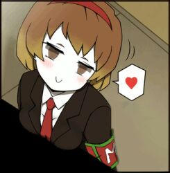 Rule 34 | animated, animated gif, braid, heart, kagei kakigoori, light blush, lobotomy corporation, lowres, malkuth (project moon), non-web source, project moon, red tie, spoken heart, third-party edit