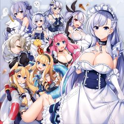 Rule 34 | 6+girls, :d, :o, absurdres, arm up, azur lane, belfast (azur lane), bird, black gloves, blonde hair, blue eyes, braid, breasts, brown eyes, brown hair, chestnut mouth, chick, cleavage, closed mouth, collarbone, detached sleeves, edinburgh (azur lane), elbow gloves, fang, flat chest, glasses, gloves, hair over one eye, hairband, hand on own chest, highres, holding, holding stuffed toy, holding swim ring, innertube, kent (azur lane), large breasts, little bel (azur lane), long hair, long sleeves, looking at viewer, maid, maid headdress, manjuu (azur lane), medium breasts, multiple girls, one eye closed, open mouth, parted lips, pink hair, purple eyes, purple hair, queen elizabeth (azur lane), raiou, red eyes, sheffield (azur lane), short hair, silver hair, smile, stuffed animal, stuffed toy, stuffed winged unicorn, suffolk (azur lane), swim ring, unicorn (azur lane), warspite (azur lane), white gloves, yellow eyes