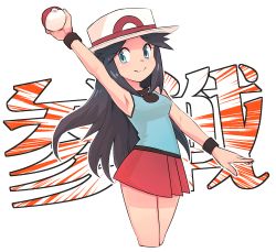 Rule 34 | 1girl, blue eyes, breasts, brown hair, closed mouth, creatures (company), game freak, hat, highres, holding, leaf (pokemon), long hair, nintendo, nyonn24, poke ball, poke ball (basic), pokemon, pokemon frlg, porkpie hat, simple background, skirt, sleeveless, solo, white background