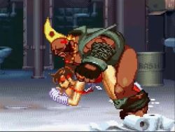 Rule 34 | 1boy, 1girl, all fours, animated, birdie (street fighter), brown hair, cum, cum in pussy, dark-skinned male, dark skin, doggystyle, headband, interracial, jacket, leather, leather jacket, leotard, lowres, mugen rape, pantyhose, pixel art, ponytail, sex, sex from behind, sound, tia langray, torn clothes, torn legwear, torn pantyhose, vaginal, video, wrist wrap