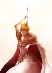 Rule 34 | 1girl, ahoge, arkray, artoria pendragon (all), artoria pendragon (fate), bad id, bad pixiv id, blonde hair, cape, crown, fate/stay night, fate (series), green eyes, highres, official alternate costume, queen, saber (fate), scepter, solo, staff