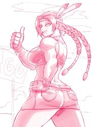 1girl ass breasts huge_ass julia_chang large_breasts muscular muscular_female native_american sketch solo unclered