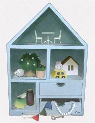 Rule 34 | apple, ayu (mog), bird, rabbit, doll house, food, fruit, green apple, jewelry, key, looking at viewer, necklace, no humans, original, pearl necklace, plant, potted plant, sheep, signature, string of flags, vial
