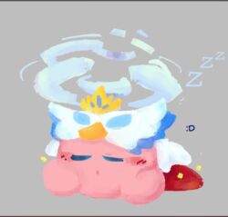 Rule 34 | closed eyes, closed mouth, copy ability, fleur tornado kirby, grey background, kirby, kirby (series), kirby and the forgotten land, nintendo, non-web source, sleeping, tornado kirby