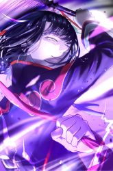 Rule 34 | 1boy, absurdres, black coat, black hair, braid, chinese clothes, close-up, coat, fate/grand order, fate (series), glance, grey eyes, high collar, highres, holding, holding weapon, holding whip, long hair, long sleeves, looking at viewer, male focus, smile, solo, tai gong wang (fate), upper body, warp226, weapon, whip
