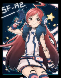 Rule 34 | 1girl, ahoge, android, bad id, bad pixiv id, belt, boots, dress, gloves, headphones, headset, joints, kneehighs, long hair, matsuda suzuri, red eyes, red hair, robot joints, sf-a2 miki, smile, socks, solo, star (symbol), striped clothes, striped gloves, striped socks, szr (leemh), vocaloid, wrist cuffs