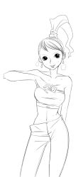 Rule 34 | 1girl, breasts, female focus, mature female, min-gook&#039;s mother, navel, pants, simple background, smile, solo, standing, sweat, tagme, white background