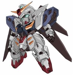 Rule 34 | after war gundam x, alternate color, chibi, claws, glowing, glowing eyes, green eyes, gundam, gundam virsago, head tilt, karukan (monjya), mecha, mechanical wings, mobile suit, no humans, robot, science fiction, simple background, solo, v-fin, white background, wings