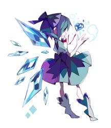 Rule 34 | 1girl, amakusa (hidorozoa), blue bow, blue dress, blue eyes, blue hair, bow, cirno, dress, full body, ice, ice wings, puffy short sleeves, puffy sleeves, short sleeves, simple background, solo, standing, touhou, white background, wings