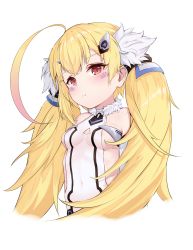 Rule 34 | 1girl, :t, absurdres, ahoge, azur lane, bare shoulders, blonde hair, blush, breasts, closed mouth, commentary request, cropped torso, dress, eldridge (azur lane), facial mark, hair ornament, hairclip, highres, long hair, ponta (velmar), pout, red eyes, simple background, sleeveless, sleeveless dress, small breasts, solo, transparent background, twintails, upper body, very long hair, white background, white dress