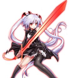 Rule 34 | bloodline, holding, holding sword, holding weapon, kneehighs, lilo (bloodline), long hair, non-web source, silver hair, socks, solo, sword, tagme, thighhighs, transparent background, vampire, weapon