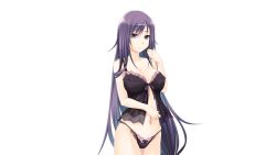 Rule 34 | 1girl, aomi mone, bare shoulders, blue eyes, breasts, character request, cleavage, game cg, large breasts, legs, lingerie, long hair, looking at viewer, love ecchi dessin, panties, purple hair, simple background, smile, solo, standing, thighs, underwear