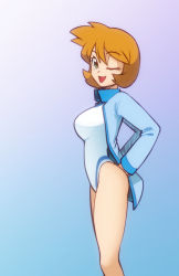 Rule 34 | 1girl, absurdres, ass, bare legs, breasts, competition swimsuit, cowboy shot, creatures (company), eyelashes, game freak, gen 1 pokemon, gen 2 pokemon, hair between eyes, highres, jacket, large breasts, legs, long sleeves, looking at viewer, misty (pokemon), nintendo, one-piece swimsuit, one eye closed, orange hair, pokemon, pokemon hgss, scorpdk, shirt, short hair, solo, starmie, swimsuit, thighs, wink