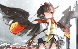 Rule 34 | 1girl, bad id, bad pixiv id, black hair, black wings, expressionless, hat, looking up, making-of available, mask, open mouth, red eyes, scarf, shameimaru aya, shirorin (ballet girl&#039;s), short hair, snow, snowing, solo, tengu mask, tokin hat, touhou, wings