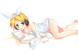 Rule 34 | 1girl, :p, blonde hair, cyprus, green eyes, kagamine rin, lying, on stomach, one-piece swimsuit, school swimsuit, see-through, solo, swimsuit, tongue, tongue out, vocaloid, wet, white school swimsuit, white one-piece swimsuit