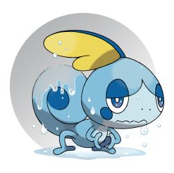 Rule 34 | artist request, blue eyes, closed mouth, creatures (company), full body, game freak, gen 8 pokemon, half-closed eyes, highres, looking at viewer, nintendo, no humans, official art, outline, pokemon, pokemon (creature), pokemon swsh, puddle, simple background, sobble, solo, squatting, transparent, transparent background, water, wavy mouth, wet, white outline