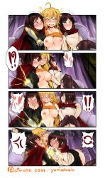 Rule 34 | !, !?, 3girls, ^ ^, ahoge, anger vein, angry, arm around neck, artist name, black hair, black shirt, blonde hair, blouse, blush, breasts, cape, cleavage, cleavage cutout, cloak, closed eyes, clothes lift, clothing cutout, comic, covering own mouth, curtains, dual persona, electricity, fingering, full-face blush, glowing, grey eyes, groping, hair between eyes, hand on ass, hand on breast, hand over own mouth, heart, highres, holding another&#039;s wrist, incest, large breasts, long hair, long sleeves, medium breasts, moaning, multiple girls, nipples, o o, open mouth, prosthesis, prosthetic arm, purple eyes, ruby rose, rwby, saliva, sequential, shirt, short hair, siblings, sisters, sitting, smile, spoken anger vein, spoken exclamation mark, spoken heart, spoken interrobang, sweat, swept bangs, tank top, tears, text focus, thighhighs, tongue, tongue out, v-shaped eyebrows, wavy hair, white shirt, yang xiao long, yuri, yuriwhale