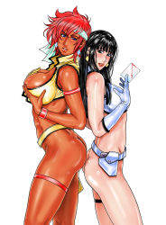 Rule 34 | 1980s (style), ass, ass-to-ass, black hair, blood, bottomless, breasts, dirty pair, gloves, kazuki kotobuki, kei (dirty pair), large breasts, long hair, no panties, retro artstyle, red hair, retro artstyle, yuri (dirty pair)