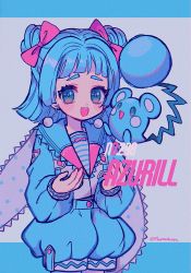 Rule 34 | 1girl, absurdres, azurill, blue eyes, blue hair, blush, bow, character name, creatures (company), earrings, eyebrows, game freak, gen 3 pokemon, hair bow, highres, jewelry, looking at viewer, narumame, nintendo, open mouth, personification, pink bow, pokemon, pokemon (creature), short hair, smile, teeth, twitter username, upper teeth only