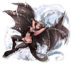 Rule 34 | 1girl, blue eyes, dragon girl, horns, kushala daora, monster hunter (series), personification, smile, solo, tail, wings