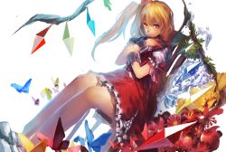Rule 34 | apple, bad id, bad pixiv id, blonde hair, bug, butterfly, crystal, cuffs, flandre scarlet, flower, food, fruit, highres, insect, nazoko, red eyes, ribbon, shackles, solo, touhou, wings