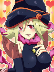 Rule 34 | blonde hair, blush, breasts, covered erect nipples, duel monster, gagaga girl, gloves, hand on own chest, hat, heart, large breasts, long hair, looking at viewer, mai (shayu345), nipples, open mouth, red eyes, smile, solo, wizard hat, yu-gi-oh!, yu-gi-oh! zexal, yuu-gi-ou, yuu-gi-ou zexal
