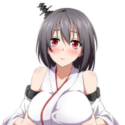 Rule 34 | 10s, 1girl, bare shoulders, black hair, blush, grabbing another&#039;s breast, breasts, detached sleeves, female focus, grabbing, hair ornament, japanese clothes, kantai collection, large breasts, looking at viewer, nontraditional miko, red eyes, shinsono shiroko, short hair, solo, yamashiro (kancolle)
