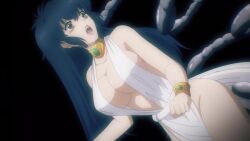 Rule 34 | animated, anime screenshot, bastard!!, black hair, breasts, cleavage, dress, highres, large breasts, long hair, running, sheila tel metallicana, sideboob, tagme, video