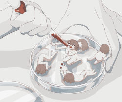 Rule 34 | 1other, 5boys, :d, absurdres, avogado6, brown hair, commentary request, completely nude, eating, feeding, heart, highres, lying, mini person, miniboy, multiple boys, nude, on side, open mouth, original, petri dish, smile, symbolism, syringe