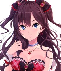 Rule 34 | 10s, 1girl, :3, bad id, bad pixiv id, blue eyes, breasts, brown hair, ichinose shiki, idolmaster, idolmaster cinderella girls, jewelry, long hair, looking at viewer, medium breasts, necklace, smile, solo, two side up, yuuhi (ages)