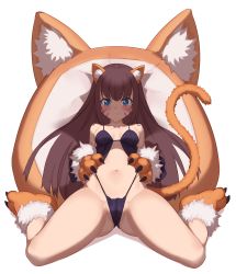 Rule 34 | 1girl, animal ear fluff, animal ears, animal hands, babydoll, black panties, blue eyes, blush, breasts, brown footwear, brown hair, cameltoe, cat ears, cat girl, cat tail, closed mouth, commentary, facial mark, frontal wedgie, full body, fur-trimmed gloves, fur trim, gloves, highres, jilu, lifted by self, long hair, looking at viewer, medium breasts, navel, orange gloves, original, panties, panty lift, paw gloves, paw shoes, romaji text, shadow, simple background, smile, solo, tail, underwear, very long hair, wedgie, whisker markings, white background